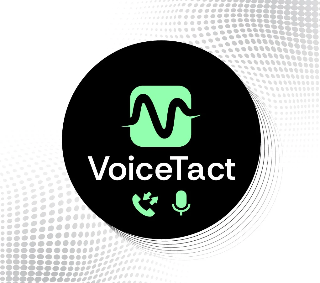 VoiceTact logo with phone and microphone icons inside a black circular badge, powered by VisionTact.