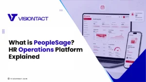 PeopleSage AI HR operations platform dashboard by VisionTact showing attendance, payroll, and performance management