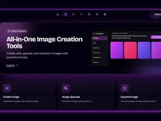 Artnex ImageZen dashboard showing AI image creation tools including create, edit, upscale, enhance, and variations options with a text-to-image prompt interface
