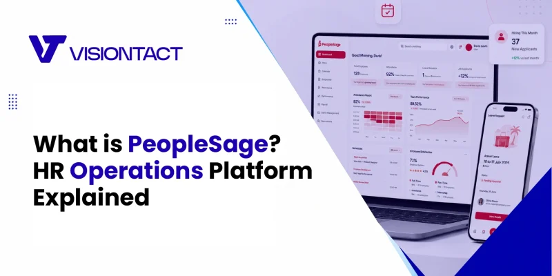 PeopleSage AI HR operations platform dashboard by VisionTact showing attendance, payroll, and performance management